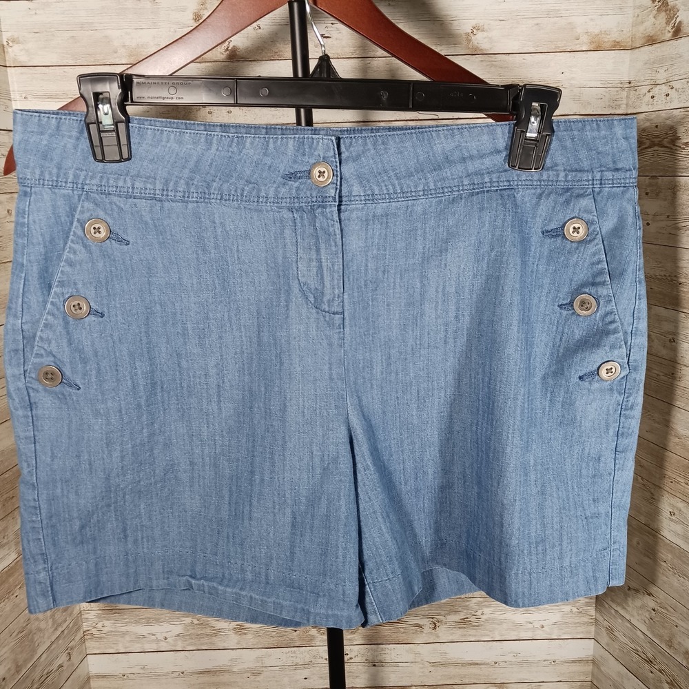 Isaac Mizrahi Tailored Shorts Chambray Blue Women's 12  Mid Rise Nautical Casual